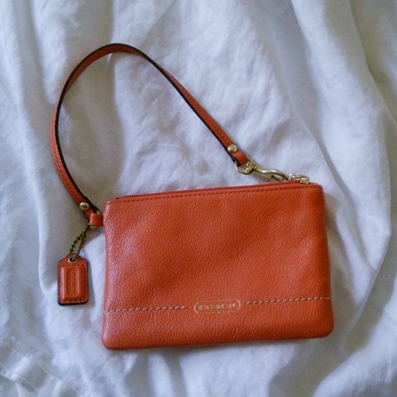 Coach Peach Orange Card Key Holder Mini Wallet